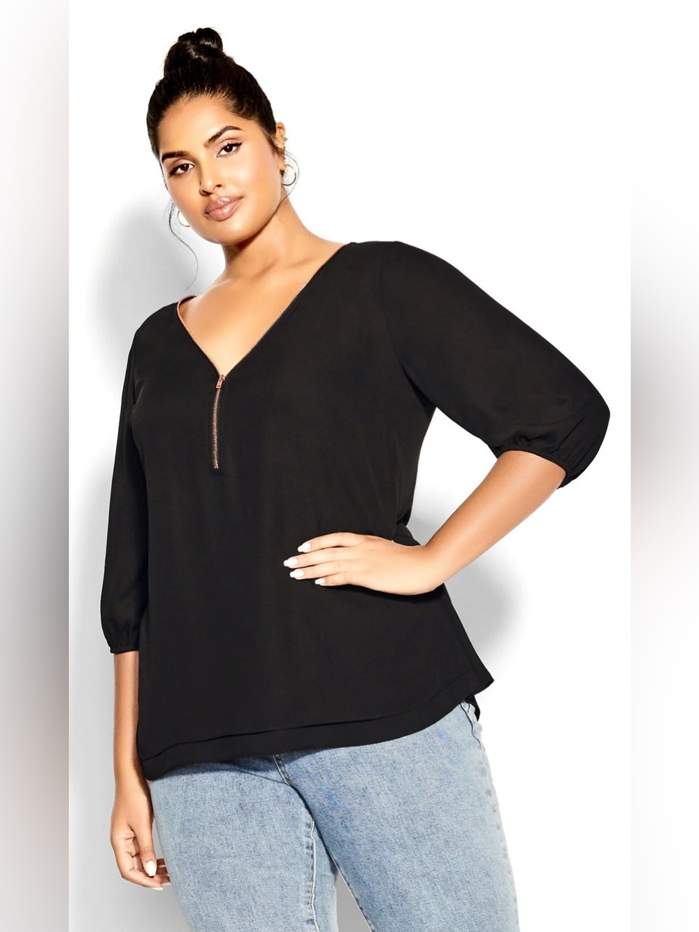 NWOT City Chic Sexy Fling Elbow Sleeve Too, Size XS/14, Black